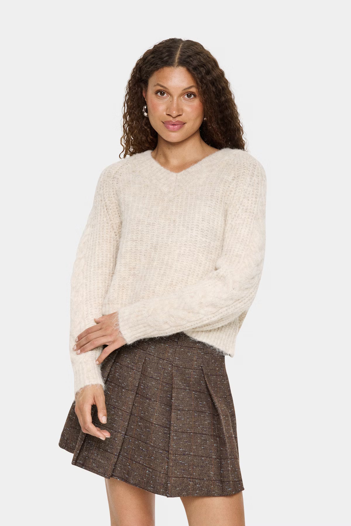 Strik pullover, Lys beige.
