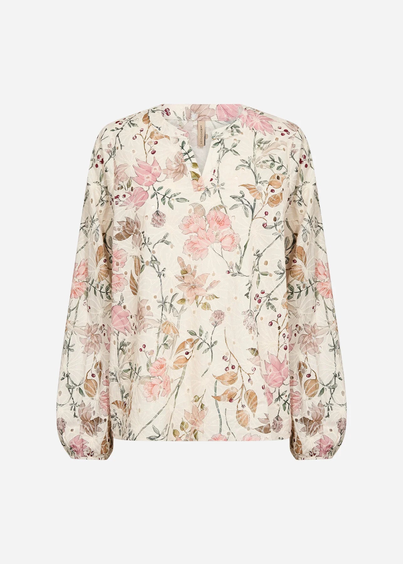 Bluse, creme med smukt blomstermønster