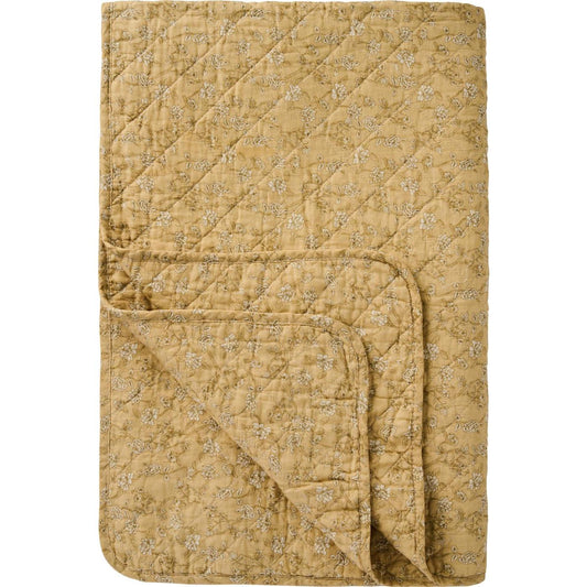 Vattæppe, Quilt. Sart gul m/blomsterranker