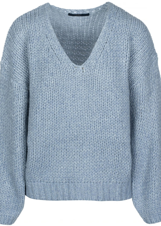 Strik. Langærmet m. v-hals. Blue Cashmere.