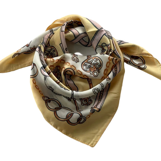 Tørklæde, gul,beige mønstret