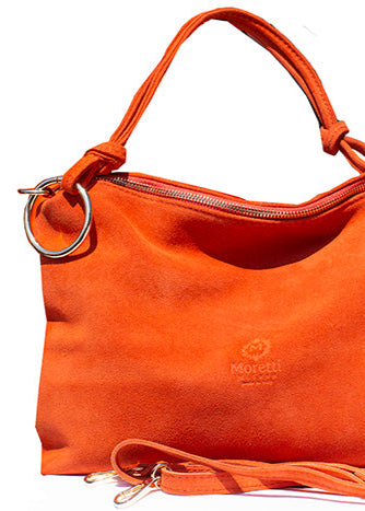 Skuldertaske i rusind fra Moretti Milano. Model Toffia. Dyb orange. SE PRIS !!