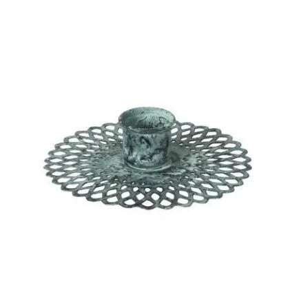 Flad lysestage, metal Antique green