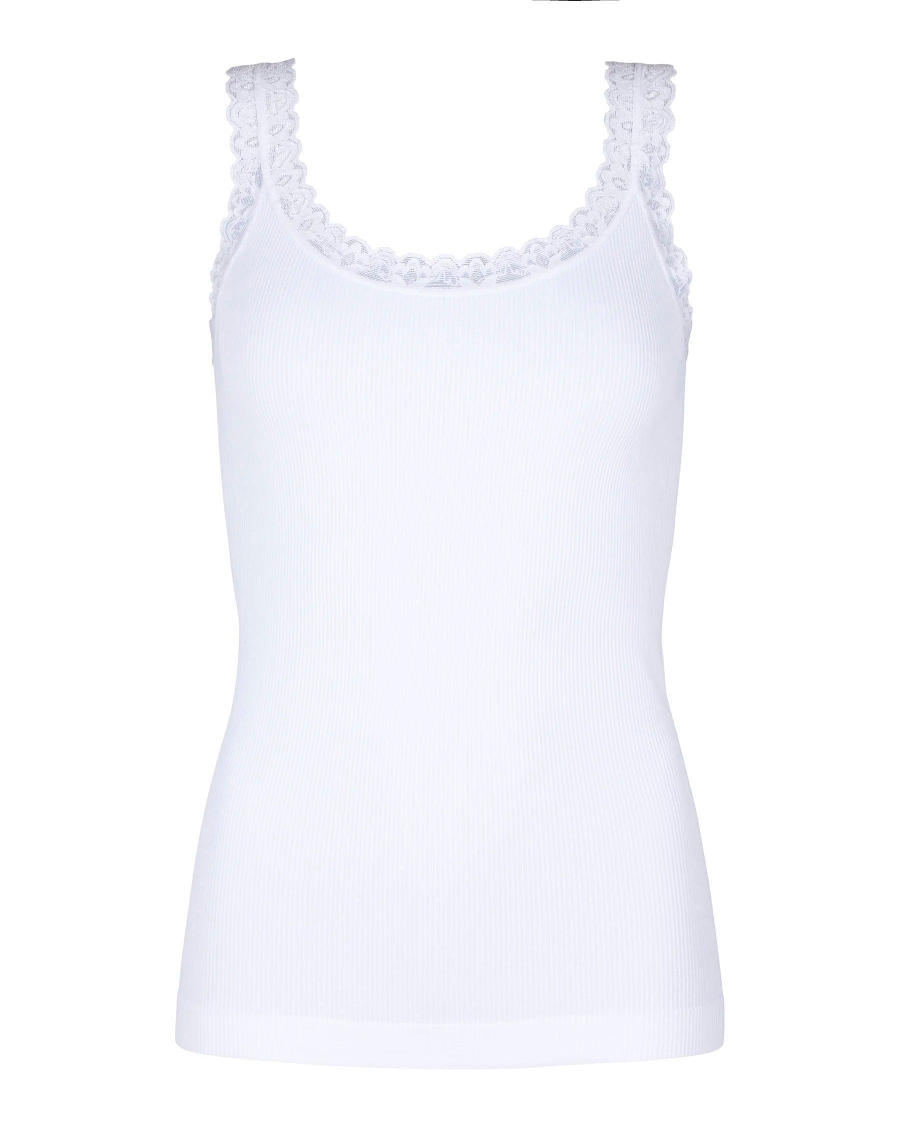 Top; Frida Rib Top, hvid