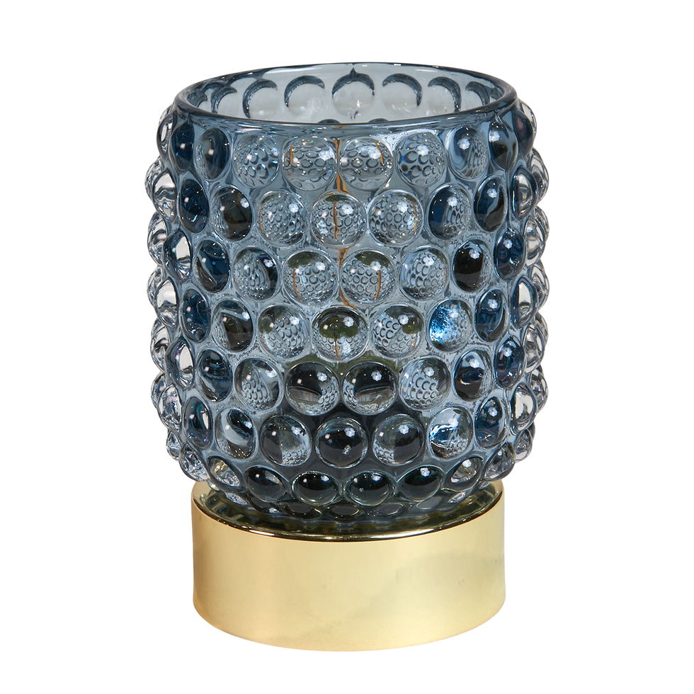Lampe LED, blå. Mål D9x11cm glas F