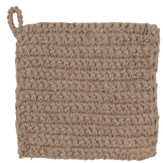 Grydelap; hæklet. Hørfarvet