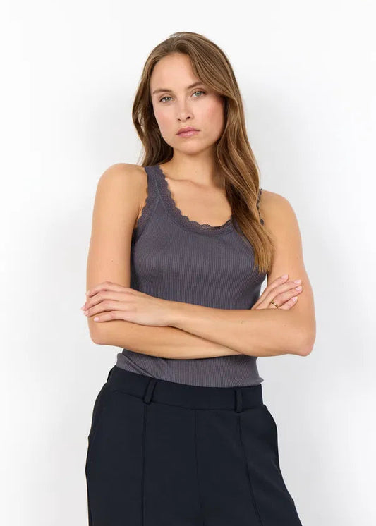 Top med blonde detaljer, grå/brun