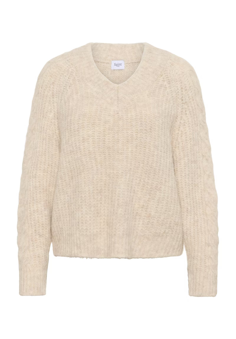 Strik pullover, Lys beige.