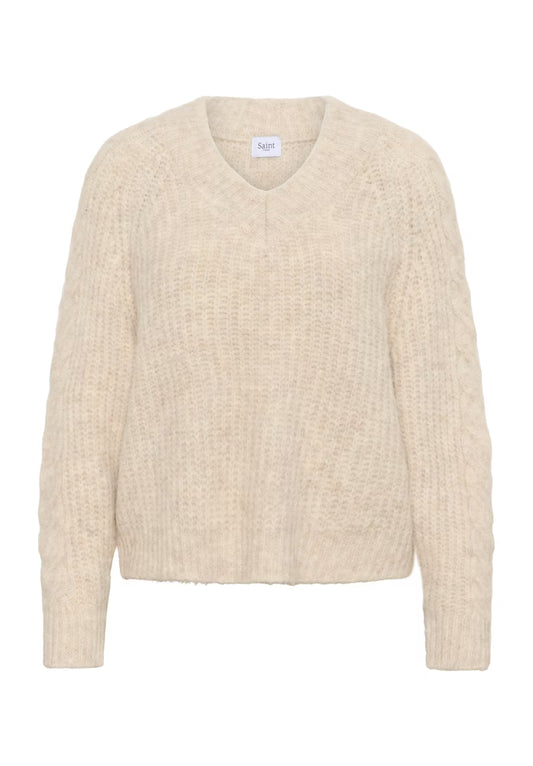 Strik pullover, Lys beige.