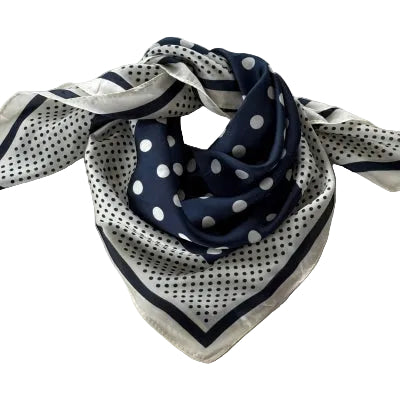 Tørklæde, blå/hvidt prikket