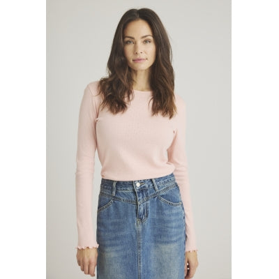 Langærmet T-shirt. Lys støvet blå eller støvet lys gl. rosa.