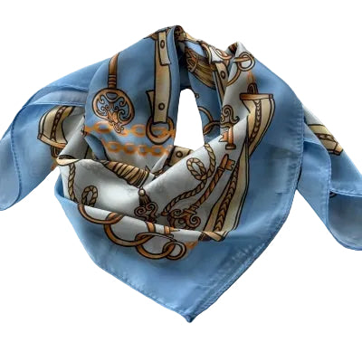 Tørklæde, blåt,beige mønsret