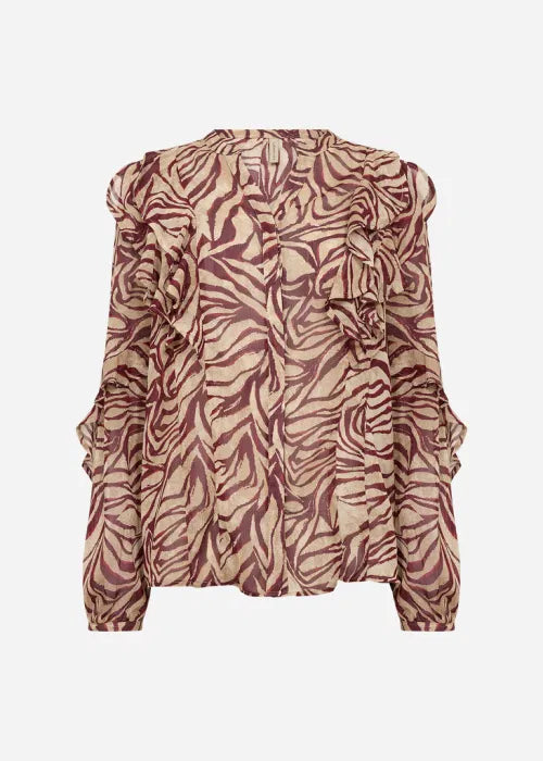 Skjortebluse, creme/bordeaux