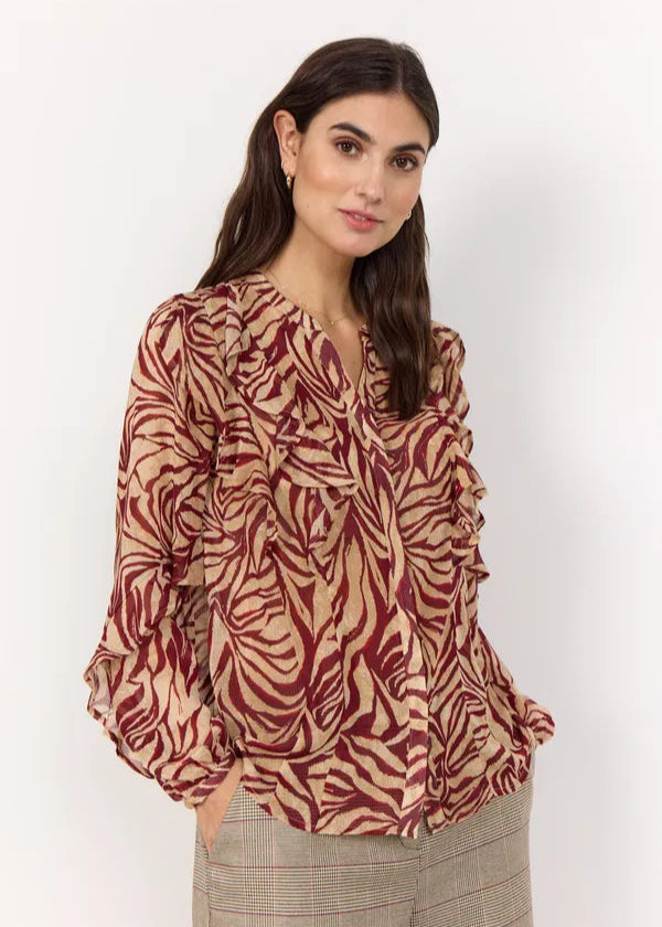 Skjortebluse, creme/bordeaux