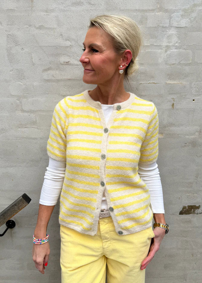 Cardigan, stribet gul