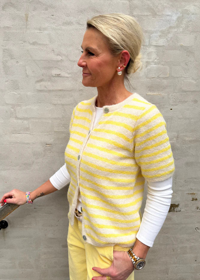 Cardigan, stribet gul