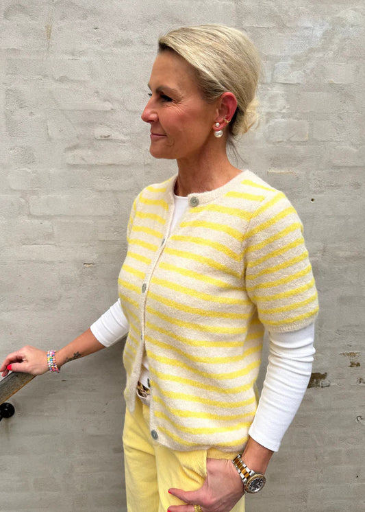 Cardigan, stribet gul