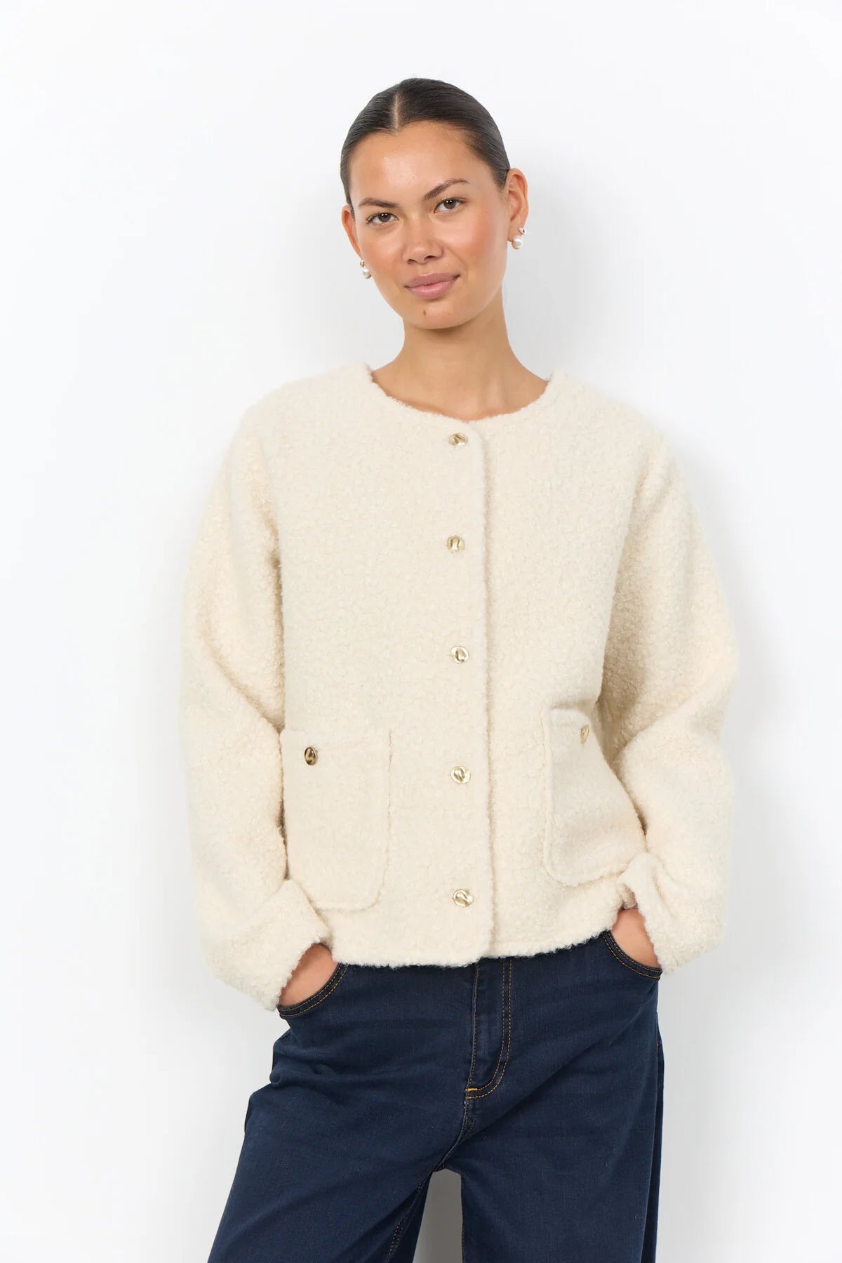 Jakke, kort creme
