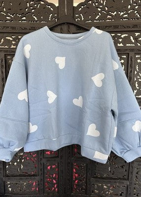 BOHO LOVE Anelinda Sweatshirt, Blue with white. One Size.