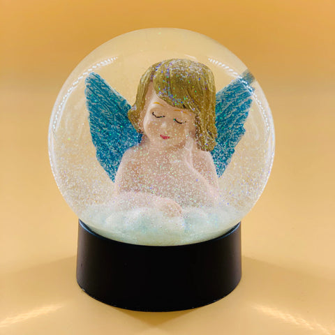 Snow Globe - Blå engel snekugle. Sort fod.