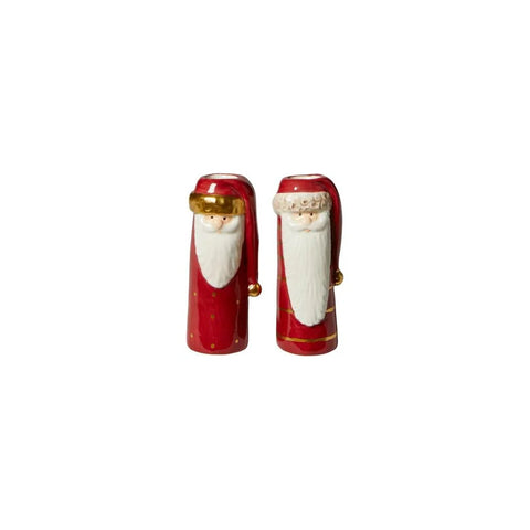 Vaser / lysestager 2 stk.;  julemænd m/hue. Mål. D3,8x10cm keramik, Red/white